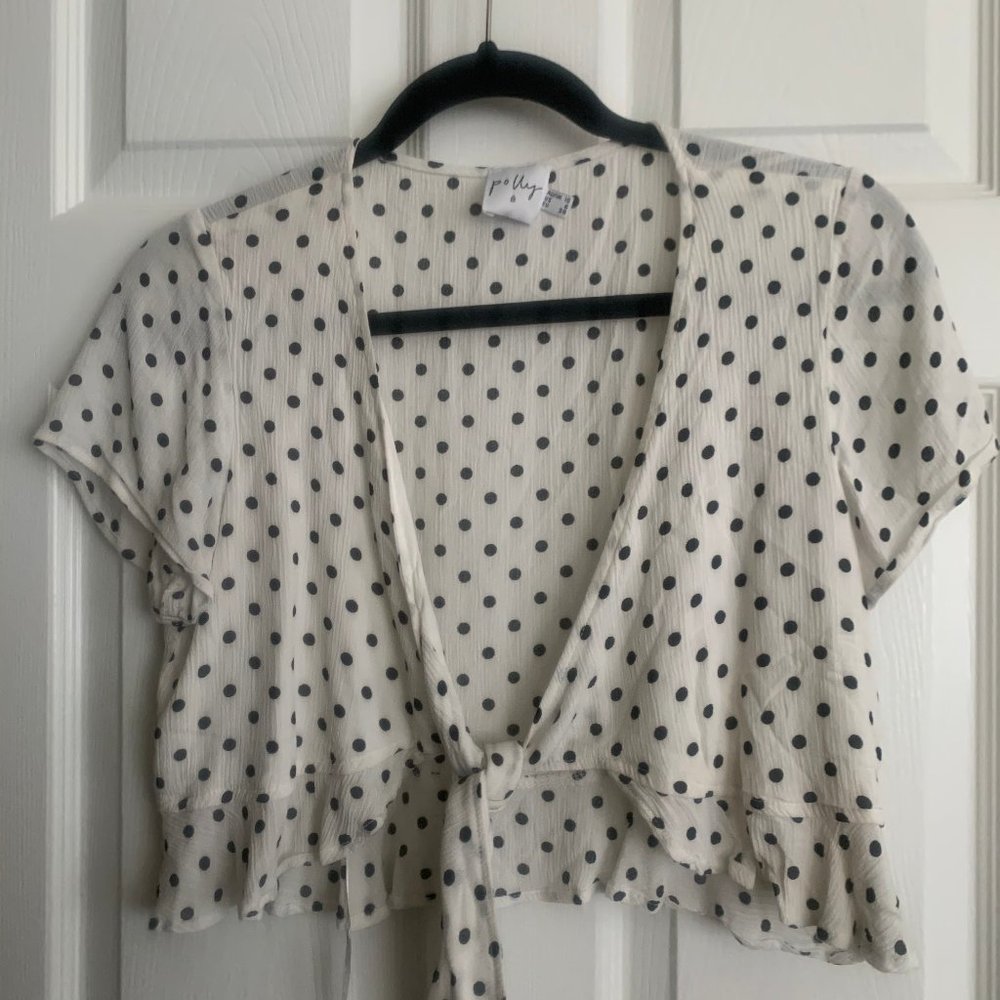 Princess Polly Cropped Polka Dot Tie Blouse